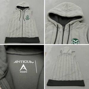Colorado State Rams Vest Women Small Antigua White Faux Fur Soft Hooded Full Zip